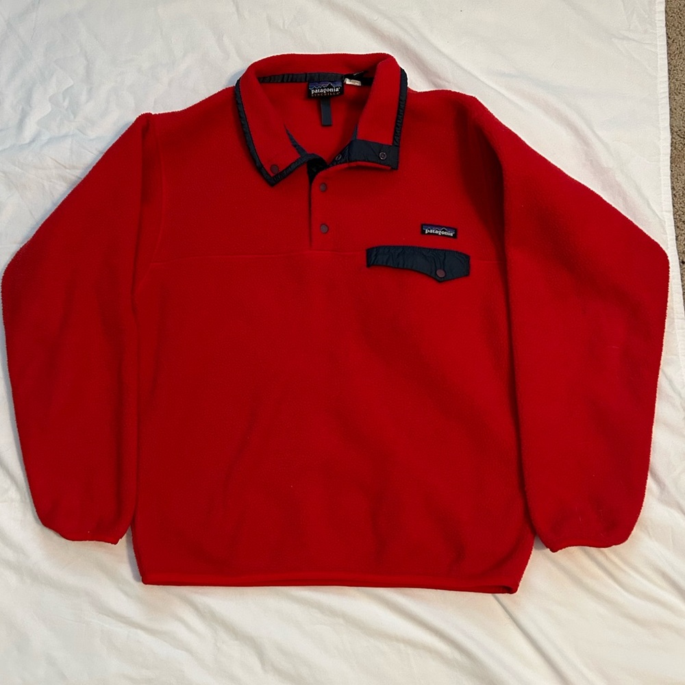 Patagonia Synchilla Snap T Fleece Pullover red
& blue Men's Size Medium